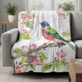 thumbnail image 2 of Pink Flower Blanket Soft Cozy Warm Throw Blanket for Couch, Plush Fuzzy Flannel Fleece Blankets for Sofa, Green Leaf Birds Vintage Painting Spring Bed Blankets Lightweight Gifts for Women, 50"x80", 2 of 9