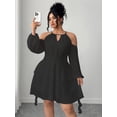 thumbnail image 4 of AURA Plus Size Off Shoulder Sweetheart Midi Dress Chiffon Ribbon Lantern Sleeve A Line Ruffle Party Wedding Guest Dress, 4 of 5