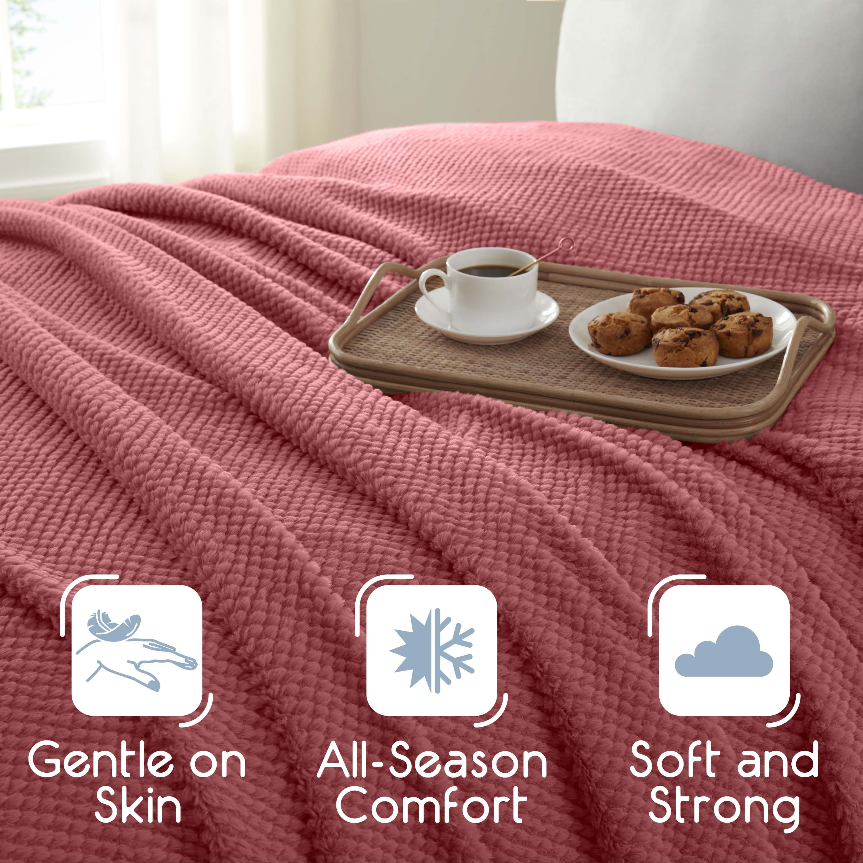 Vellux King Plush Texture Blanket | Ultra Soft Lightweight All-Season Throw | Deep Rose