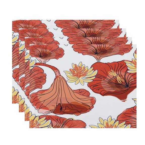 Simply Daisy, 18 x 14 inch, Lotokoi, Floral Print Placemat (Set of 4), Red Orange