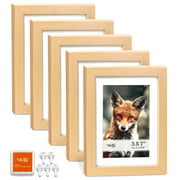 Cavepop 5x7 Natural Wood Picture Frame Set - Mat Included to Display 4x6 Image - 5 Piece Set
