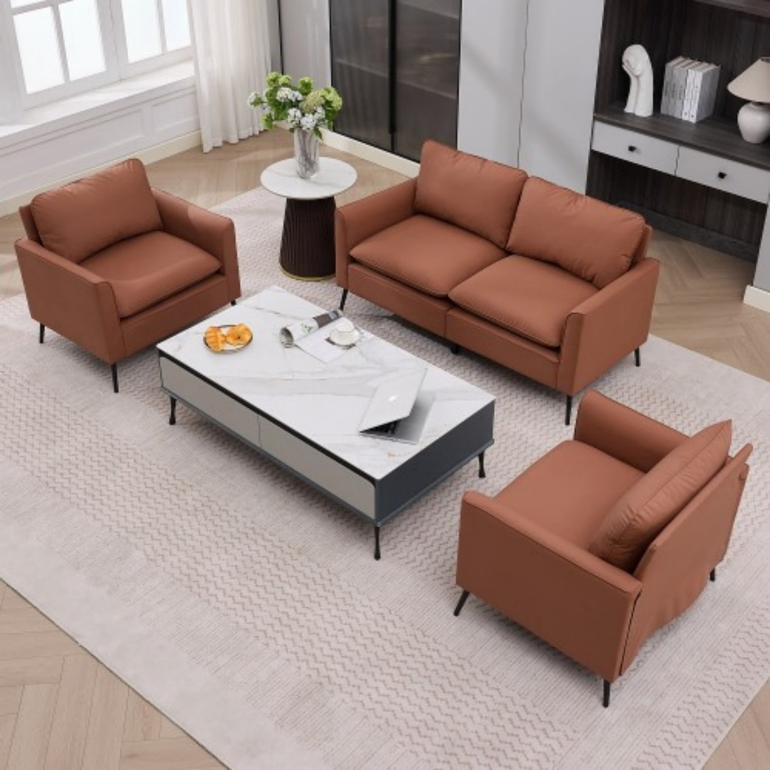 Cat Paw Accent Chair, Modern Faux Leather Upholstered Armchair, Nordic Retro Single Sofa Chair with Soft Cushion and Ergonomic Back Support for Living Room Bedroom Balcony Office, Brown