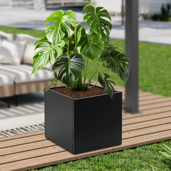 Indoor Outdoor Planter, Black Steel Square Cube Planter Box, Square Outdoor Planter For Both Indoor And Outdoor Use, For Gardens, Entrances, Patios