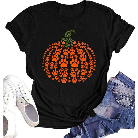 Halloween Pumpkin Shirt Women Leopard Graphic Tees Short Sleeve Fall T-Shirt Thanksgiving Gift Tops