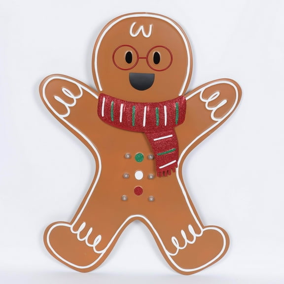 Metal Light-Up Gingerbread Boy Indoor/Outdoor Christmas Yard Stake Decoration, Multicolor, 36", by Holiday Time