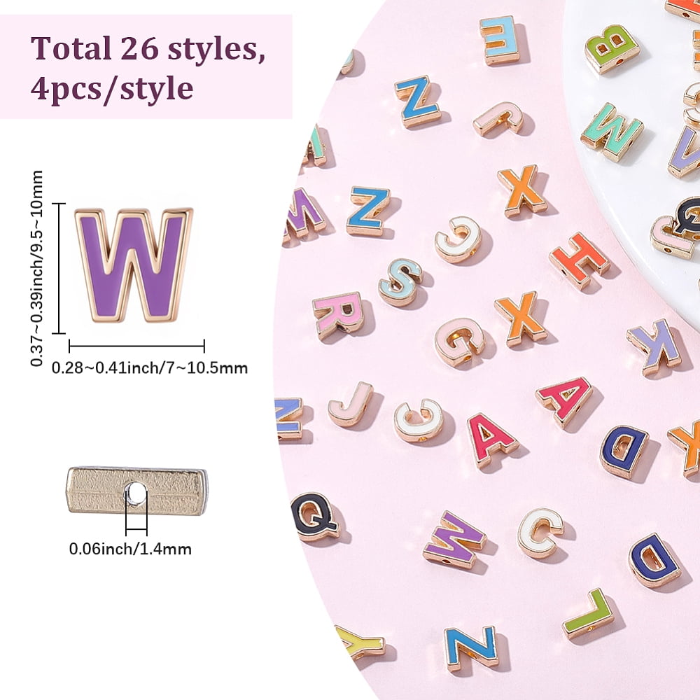 1 Set 4 Bags Alloy Enamel Alphabet Beads for Personalized Name Necklaces Making Letter A~Z Total: 26pcs/bag
