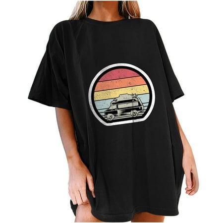 

Bigersell Women Workout Tops Women s Short Sleeve Summer Beach Printed Casual Tops Pullover T-shirt Plus Muscle V-Neck Short Sleeve Sleep Shirts Style B851 Black M