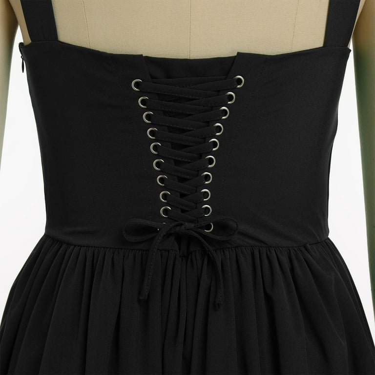 IBTOM CASTLE Women's Casual Corset Mini Dress Spaghetti Straps Backless Lace up Low Cut Ruffle Short Sundress S Black - Walmart.com IBTOM CASTLE Women's Casual Corset Mini Dress Spaghetti Straps Backless Lace up Low Cut Ruffle Short Sundress S Black - Walmart.com