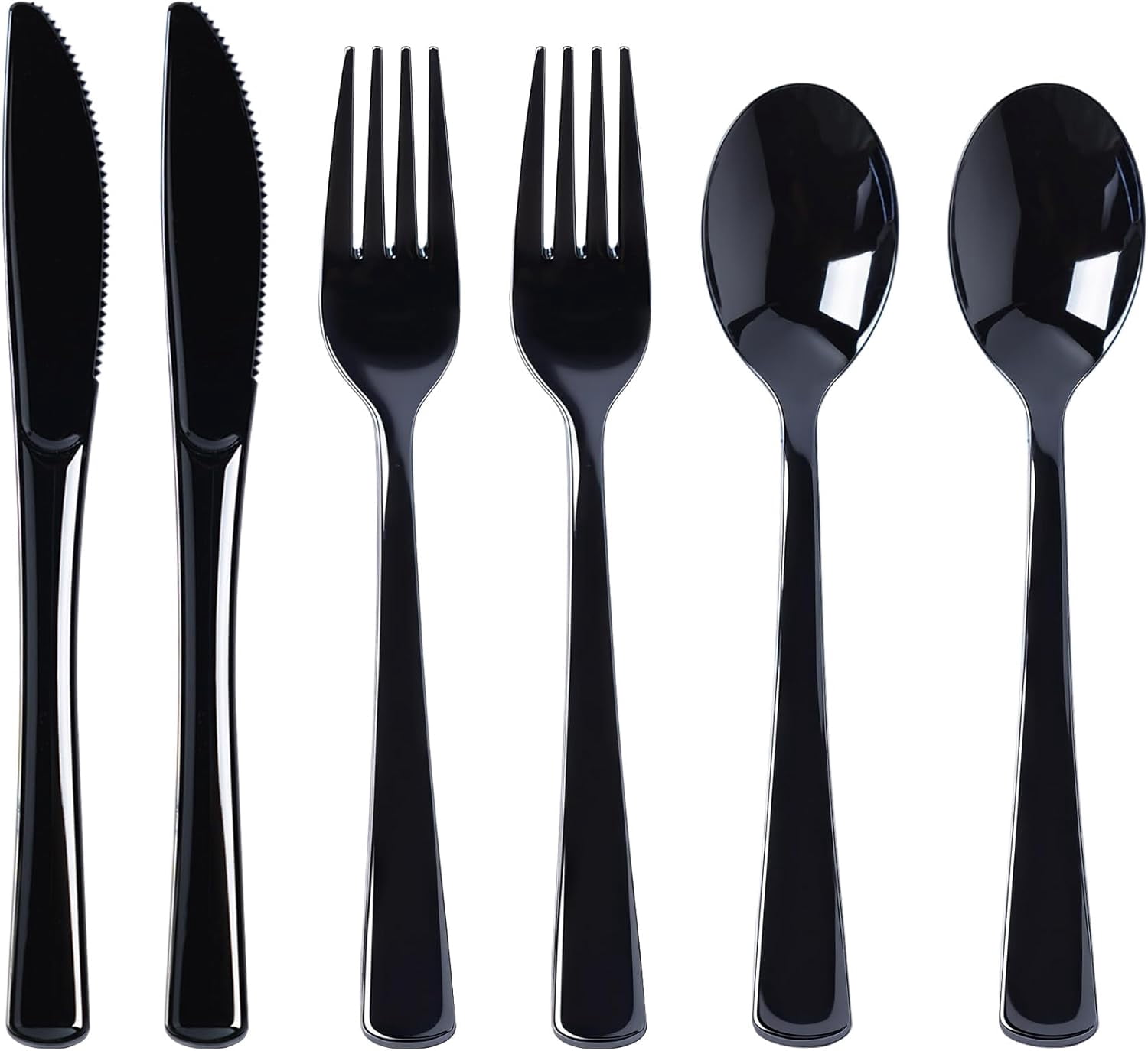 300 Count Black Plastic Silverware Utensils, Heavy Duty Disposable Cutlery Collection, 100 Forks,100 Spoons and 100 Knives, Plastic Utensils Collection for Party, Birthday, Wedding