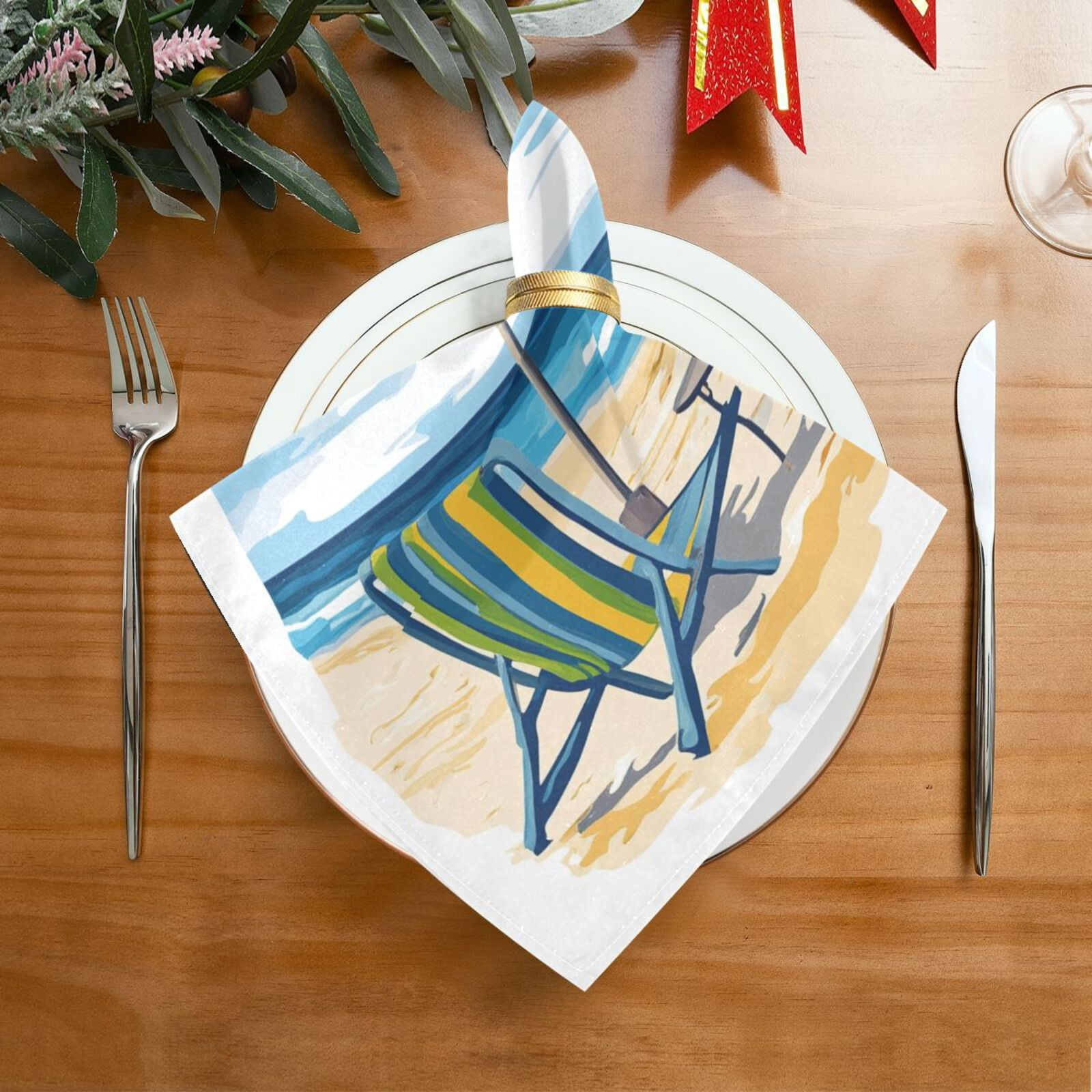 JSTEL Beach Travel Cloth Napkins Set of 6, 20x20 Inch Washable and Reusable Napkin for Decoupage Dinner Party Everyday Use