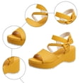 thumbnail image 5 of Rokment Womens Bow Platform Wedge Dressy Sandals Fashion Casual Leather Open Toe Ankle Strap Chunky Heeled Dress Summer Shoes for Bride Wedding Business Yellow Size 8.5, 5 of 8