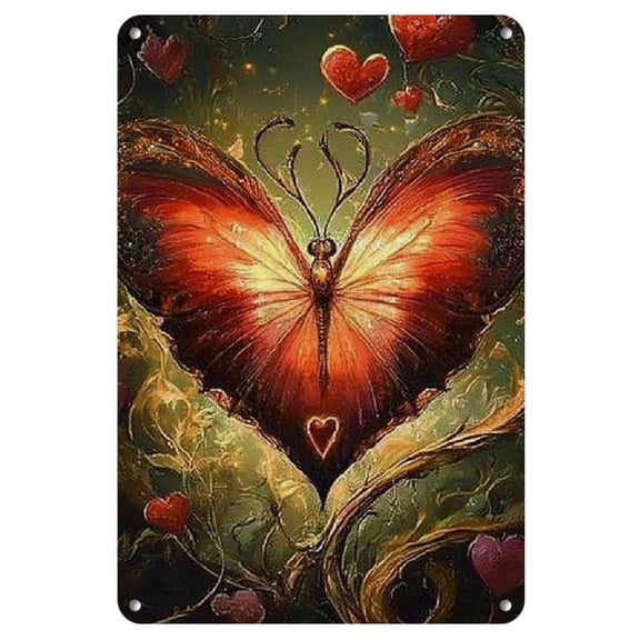 Vintage Love Heart Iron Wall Art Plaque 8x12" - Radiant Floral and Butterfly Design, Perfect for Home Decor, Cafe, Bar, Valentine's Day & Anniversary Gifts, Butterfly Decor