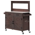 thumbnail image 3 of 54.1" Outdoor Kitchen Island with High Shelf - Large Outdoor Potting Bench Table with Stainless Steel Top and Storage Cabinet, Solid Wood Grill Cart with Lockable Wheels for BBQ, Garden, Patio, Backy, 3 of 16
