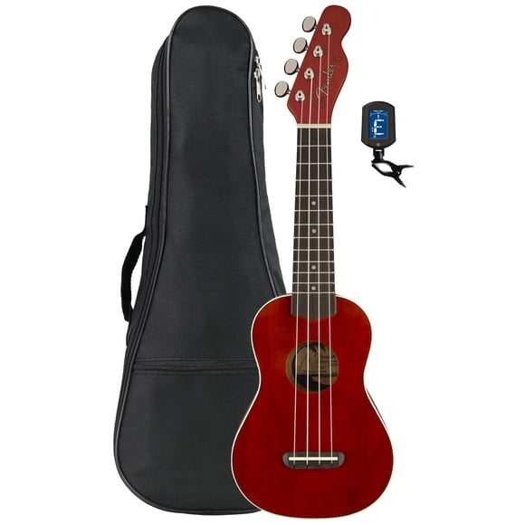 Ukelele Fender Venice Soprano Cherry con funda y afinador