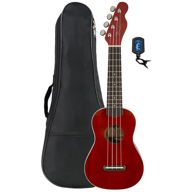 Ukelele Fender Venice Soprano Cherry con funda y afinador