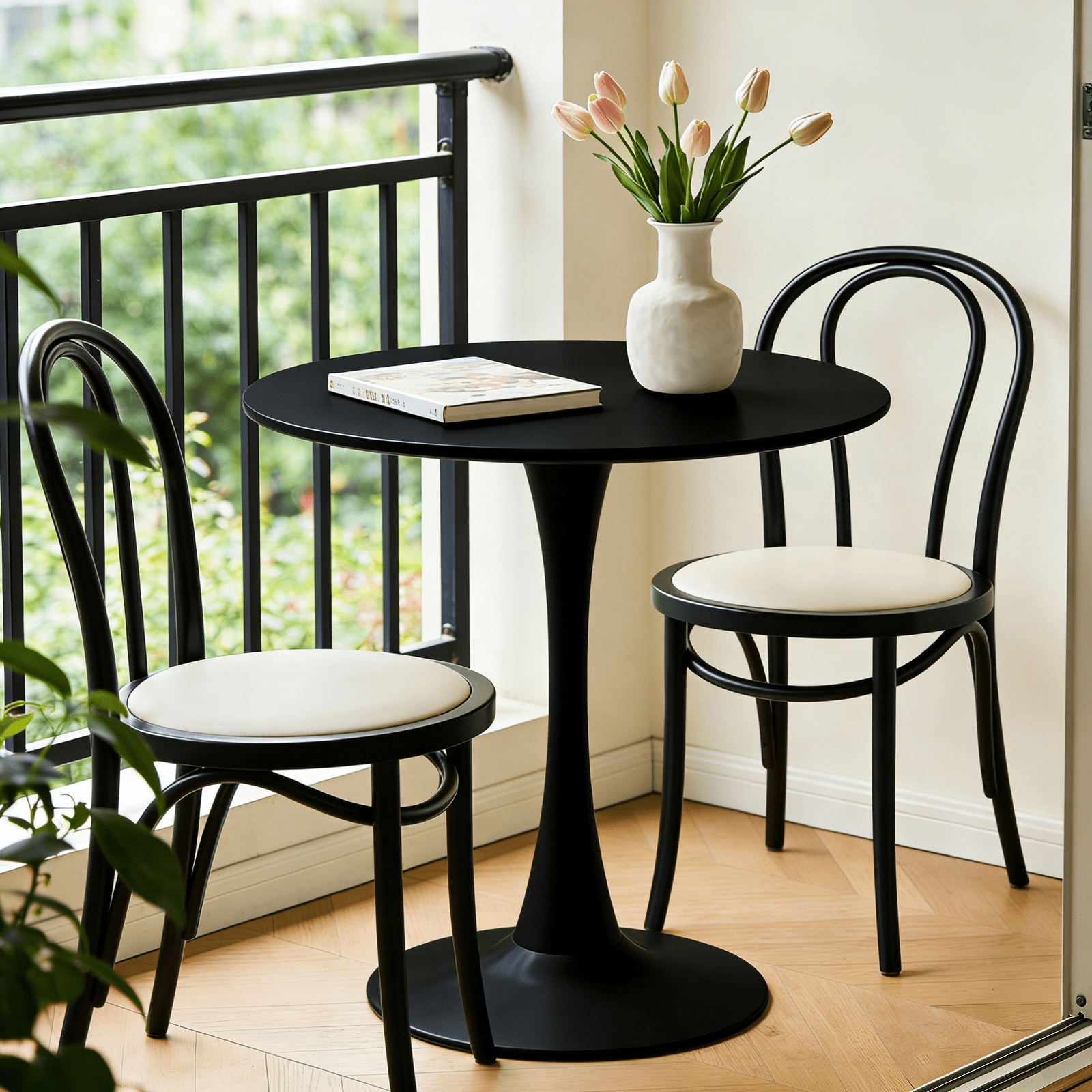 Round Dining Table 31.5 Inch with Tulip Pedestal Base, Modern Bistro Table and Kitchen Table for Small Spaces, Black