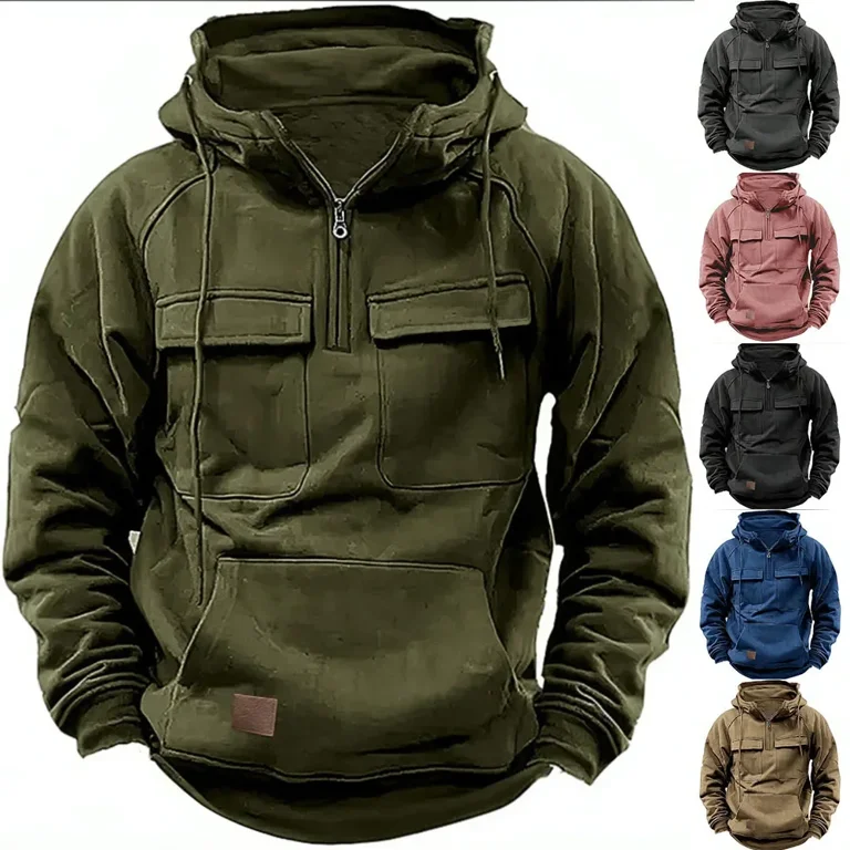 Sudadera con capucha tactica para hombre chaqueta gruesa de forro Polar con media cremallera color solido y calido estilo militar con multiples bolsillos para exteriores Walmart