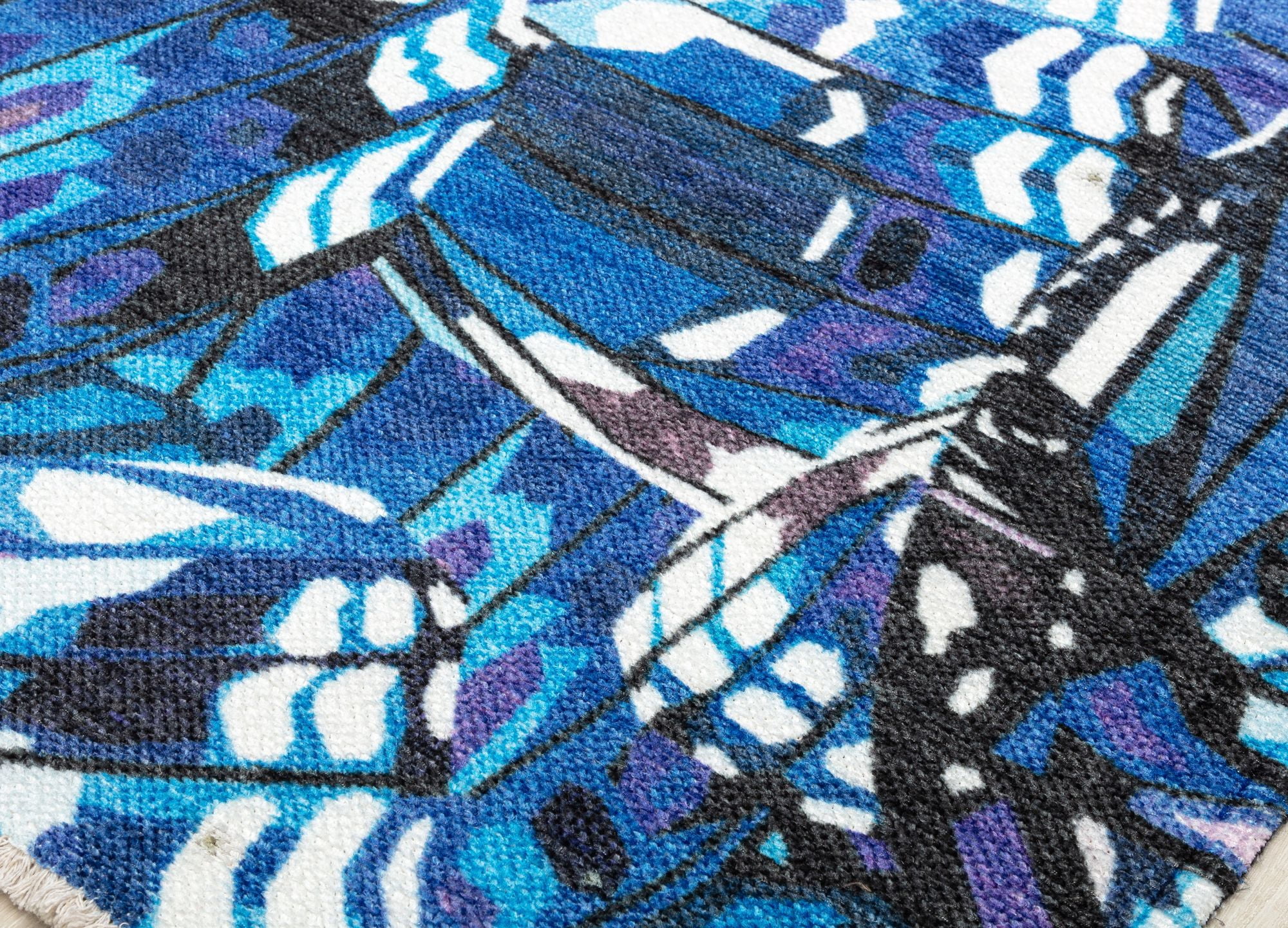 Elizabeth Sutton MI30B Morpho Blue Abstract Modern Blue Area Rug, 2'7" x 4'