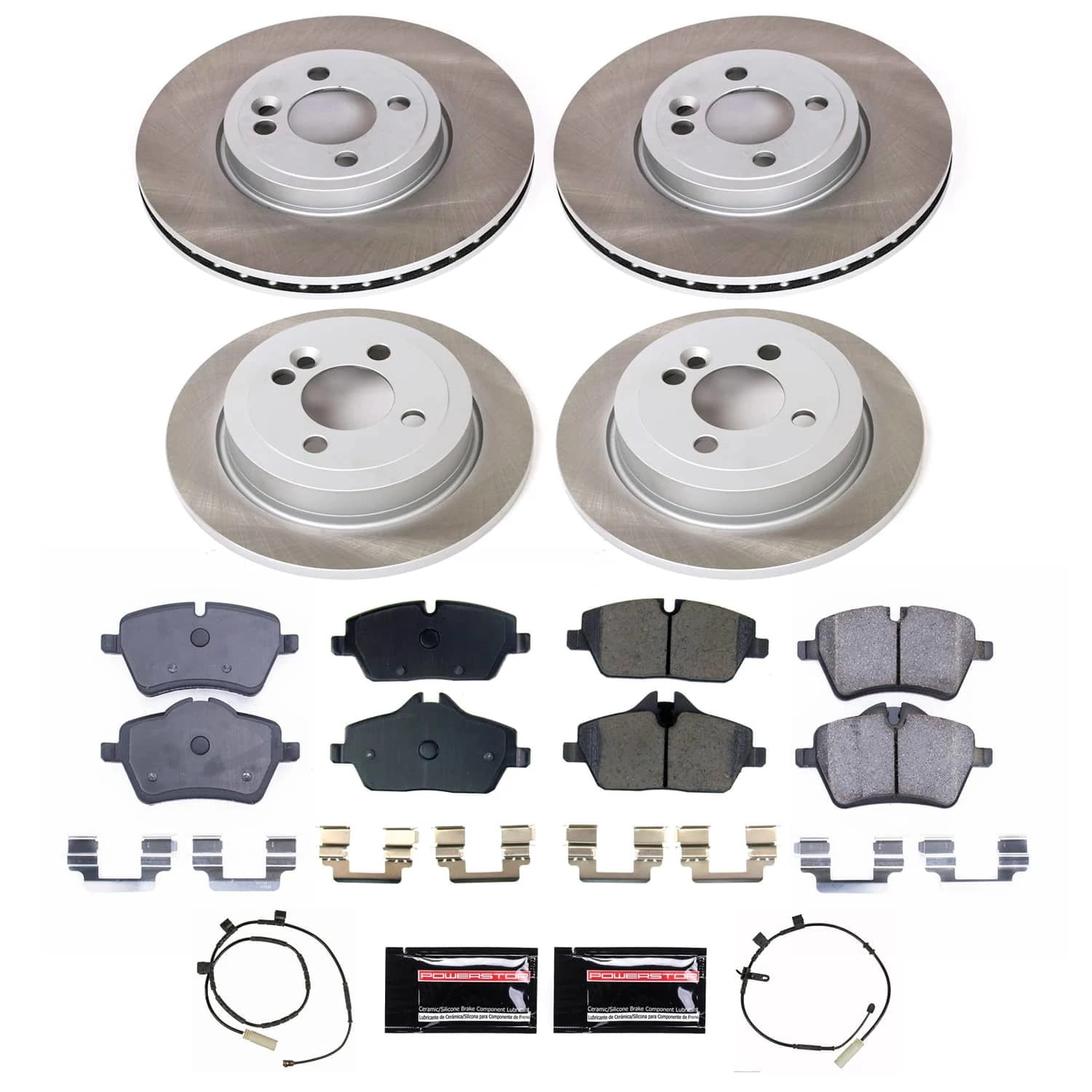 PowerStop Front and Rear Semi-Coated Rotor and Low-Dust Ceramic Brake Pad Kit SC6742