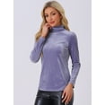 thumbnail image 2 of DARING DIVA Women's Turtleneck Long Sleeve Stretchy Velvet Blouses L Blue Purple, 2 of 6