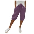 thumbnail image 1 of Pants for Women, Trendy Knee Length Drawstring Elastic Waist Summer Gym with Pockets, 1 of 9