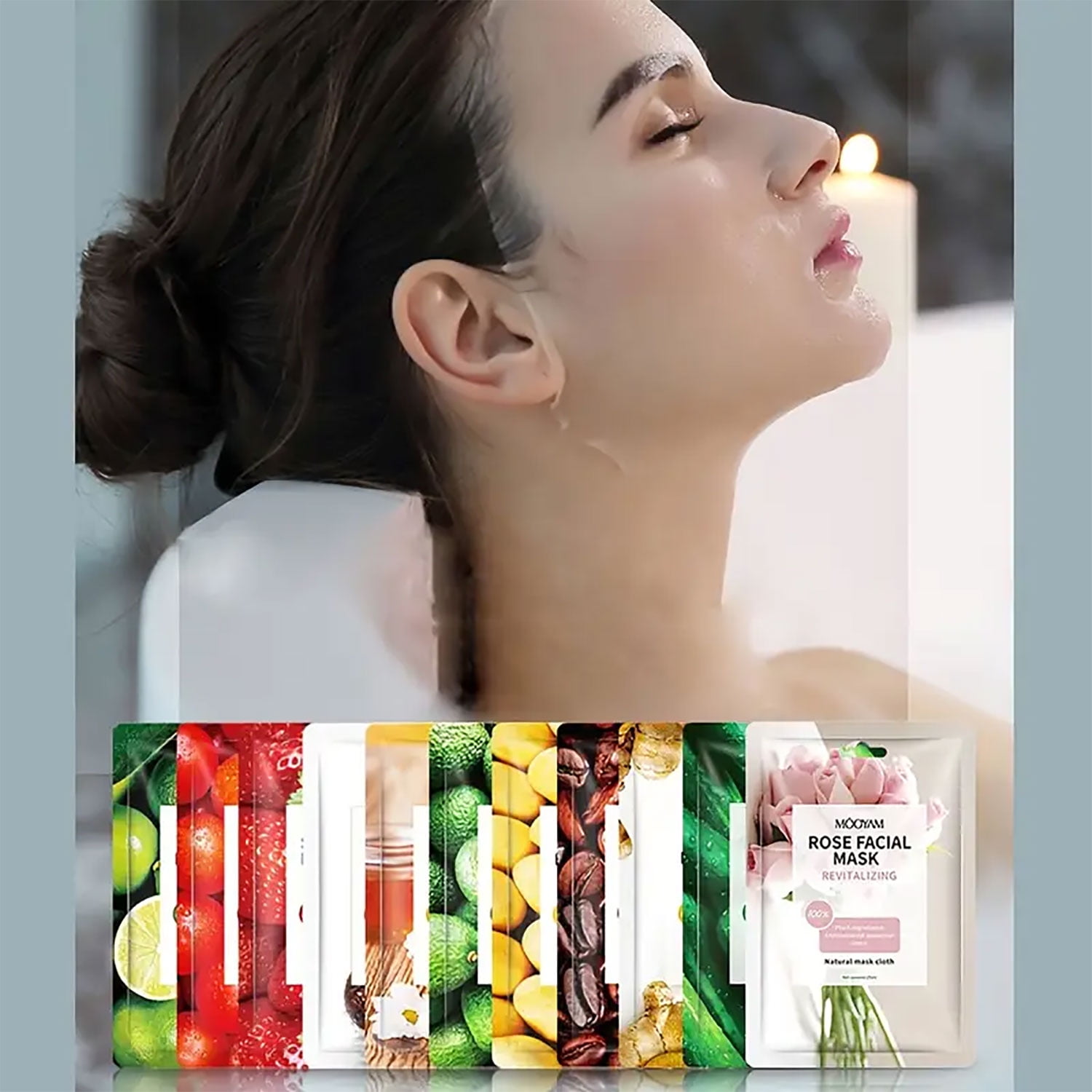 Mooyam 11 Pack Fruit Moisturizing Facial Mask Sheet, Rich in Fruit Essence Face Mask to Brighten and Hydrate Dull Skin