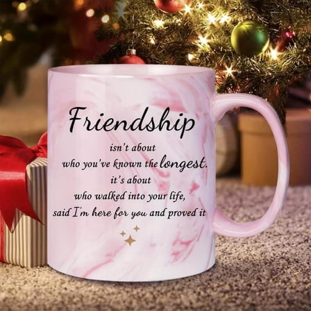1pc Friendship Coffee Mug Pink Marble Ceramic 11oz Insulated Cup with Heartfelt Quote Hand Wash Only Best BFF Women Soul Sister Mom Birthday Christmas