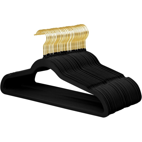 Velvet Coat Hangers with 360° Swivel Gold Hook, Non-Slip Felt Suit Hangers, Ultra-Slim Space Saving Clothes Hanger, Sturdy for Jacket, Shirt, Dress, Pants (36 Pack, Black)