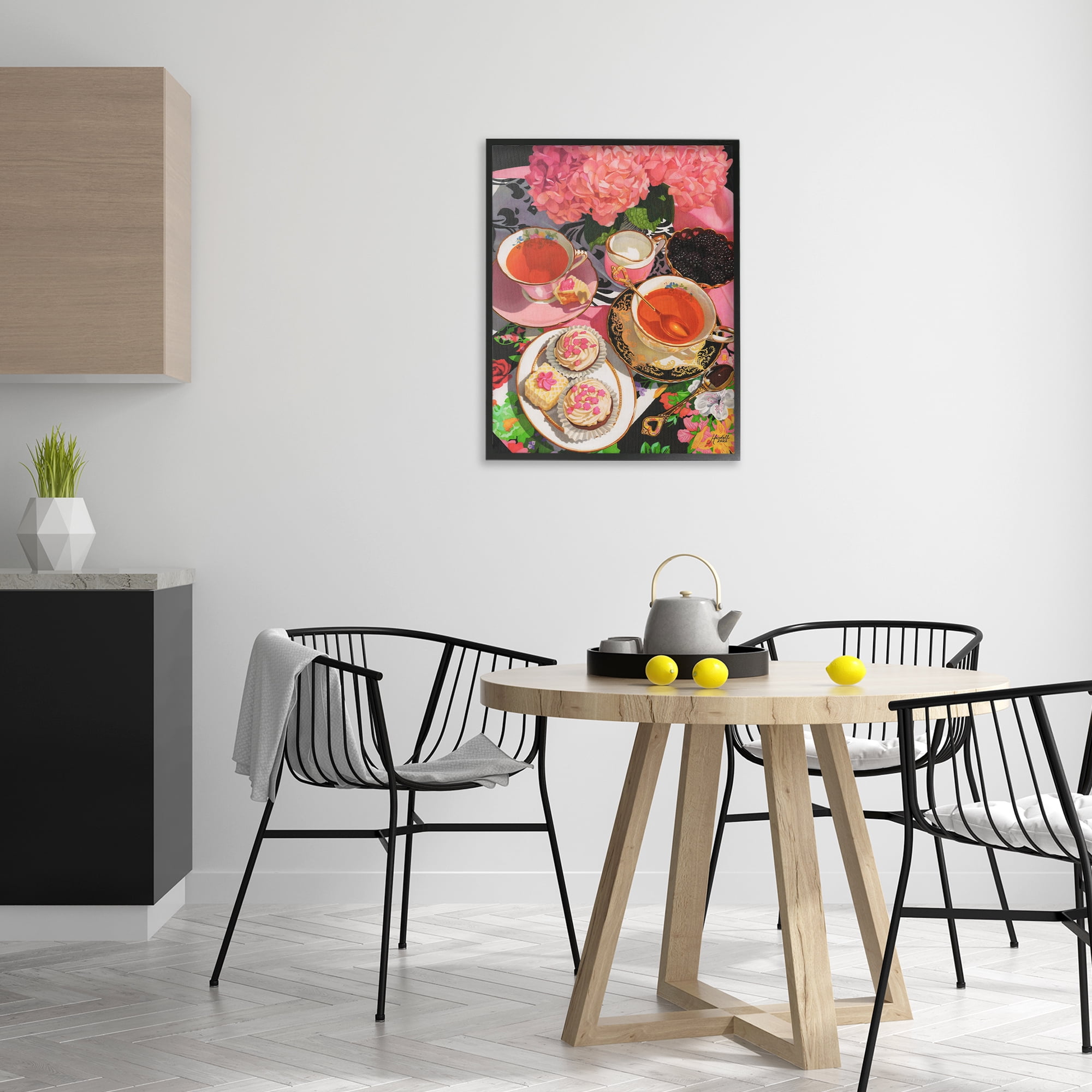 Stupell Industries Pink Hydrangea Tea Party Food & Beverage Painting Black Framed Art Print Wall Art, 24 x 30