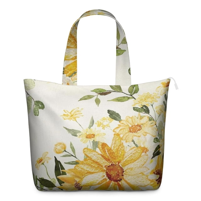 Golden Yellow Sunflower Print Travel Duffel Boho Vintage Style Weekender, Lightweight,