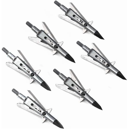 Chisel Tip 2 Blade Broadhead 100 Grain Deploying Archery Mechanical Broadhead with Shock Collar Technology - 6 Pack Silvery