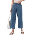 thumbnail image 3 of Elastic High Waist Women Wide Leg Loose Denim Pants Ankle Jeans, 3 of 6