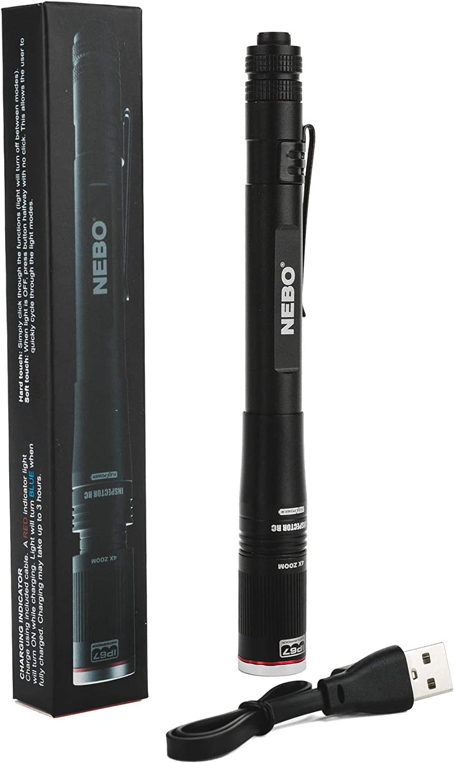 NEBO Rechargeable Pen Light Flashlight 360-Lumens Inspector Flashlights Features Flex Power, Meaning it can be Operated by The Included Rechargeable Battery or by 2X AAA Batteries