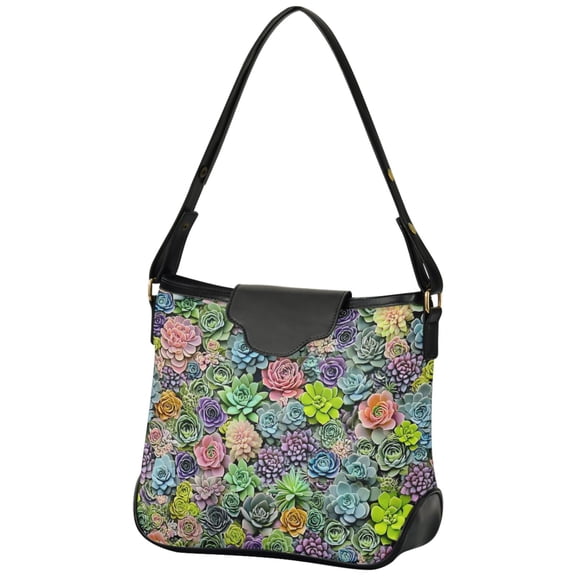 ALAZA Women Hobo Shoulder Handbag Multi Succulents Print Tote Bag Large Capacity Purse
