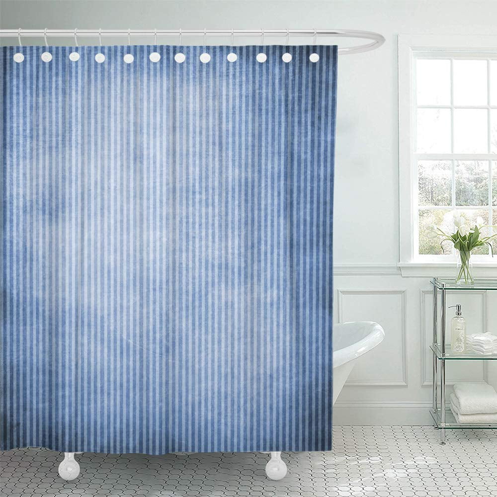 PKNMT Rustic Striped Blue with Stripes Wall White Material Black Burned Color Shower