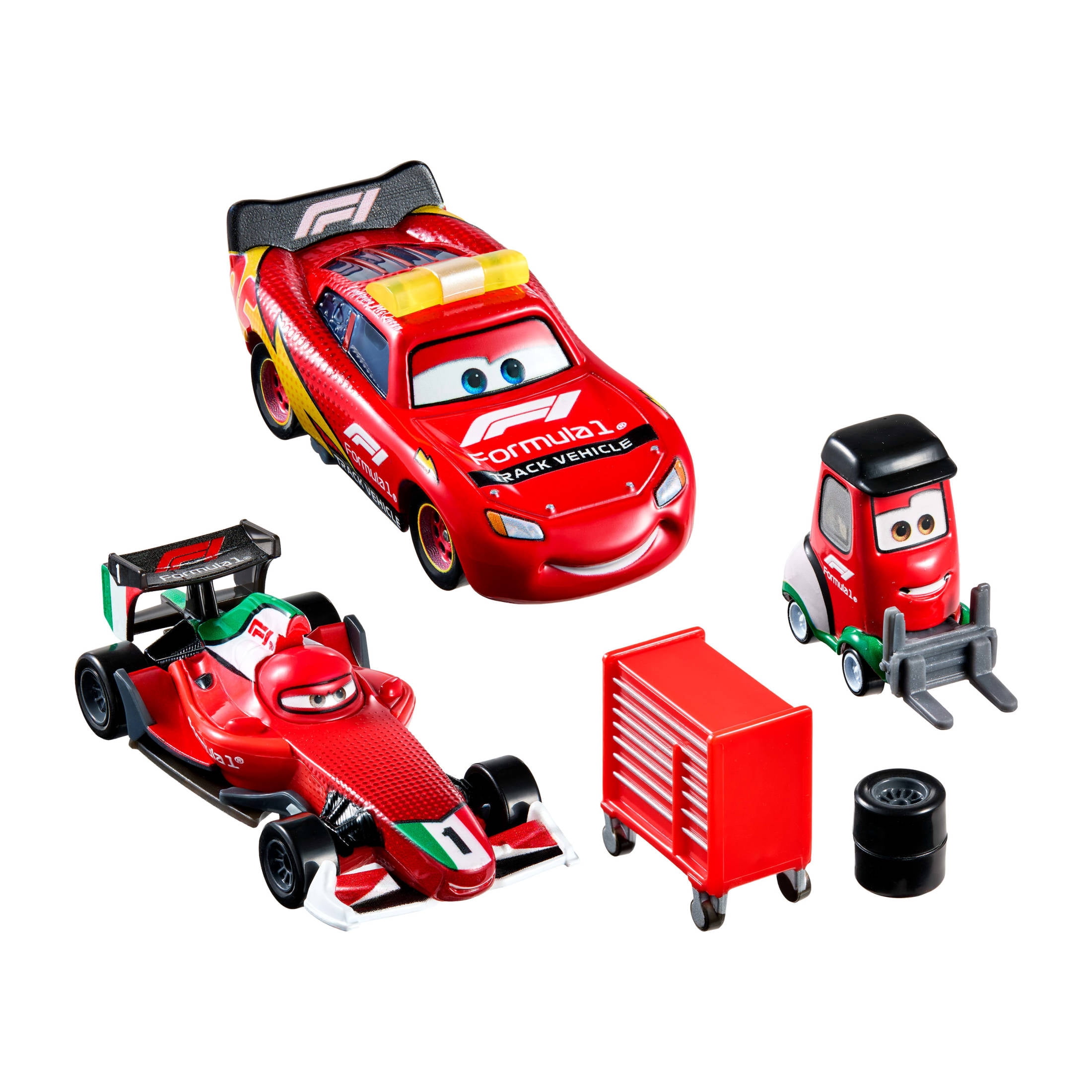 Disney and Pixar Cars x Formula 1 Collab, Lightning McQueen, Francesco Bernoulli & Alex Machino