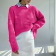 thumbnail image 6 of Lovskoo 2024 Sweaters for Women Long Sleeve 2023 Loose Round Neck Solid Color Lazy Style Knitted Pullover Sweater Hot Pink, 6 of 7