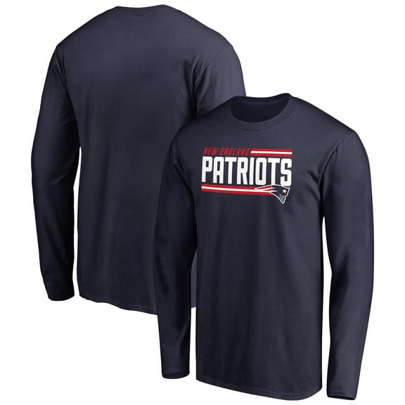 Men's Navy New England Patriots Iconic Collection On Side Stripe Long Sleeve T-Shirt