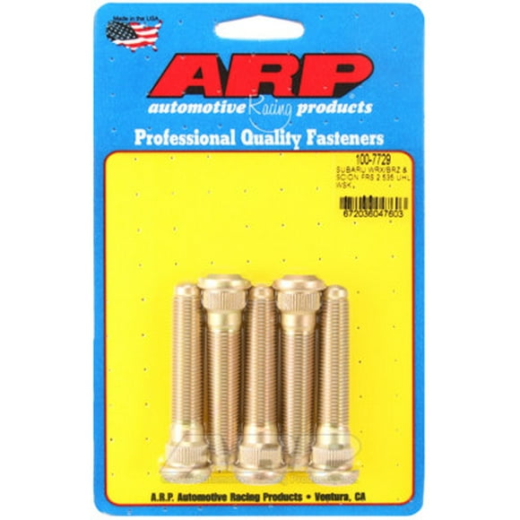 ARP Auto Racing Wheel Stud 100-7729 M12 x 1.25 Thread Size; 2.535 Inch Under Head Length; 0.565 Inch Knurl Diameter; 0.270 Inch Knurl Length; 0.200 Inch Nose Length; Set of 5