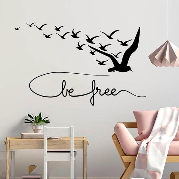 Large Birds Be Free Wall Decal Bird Quote Decal Inspirational Quote Animal Vinyl Wall Sticker for Bedroom Office Decor 57x36cm