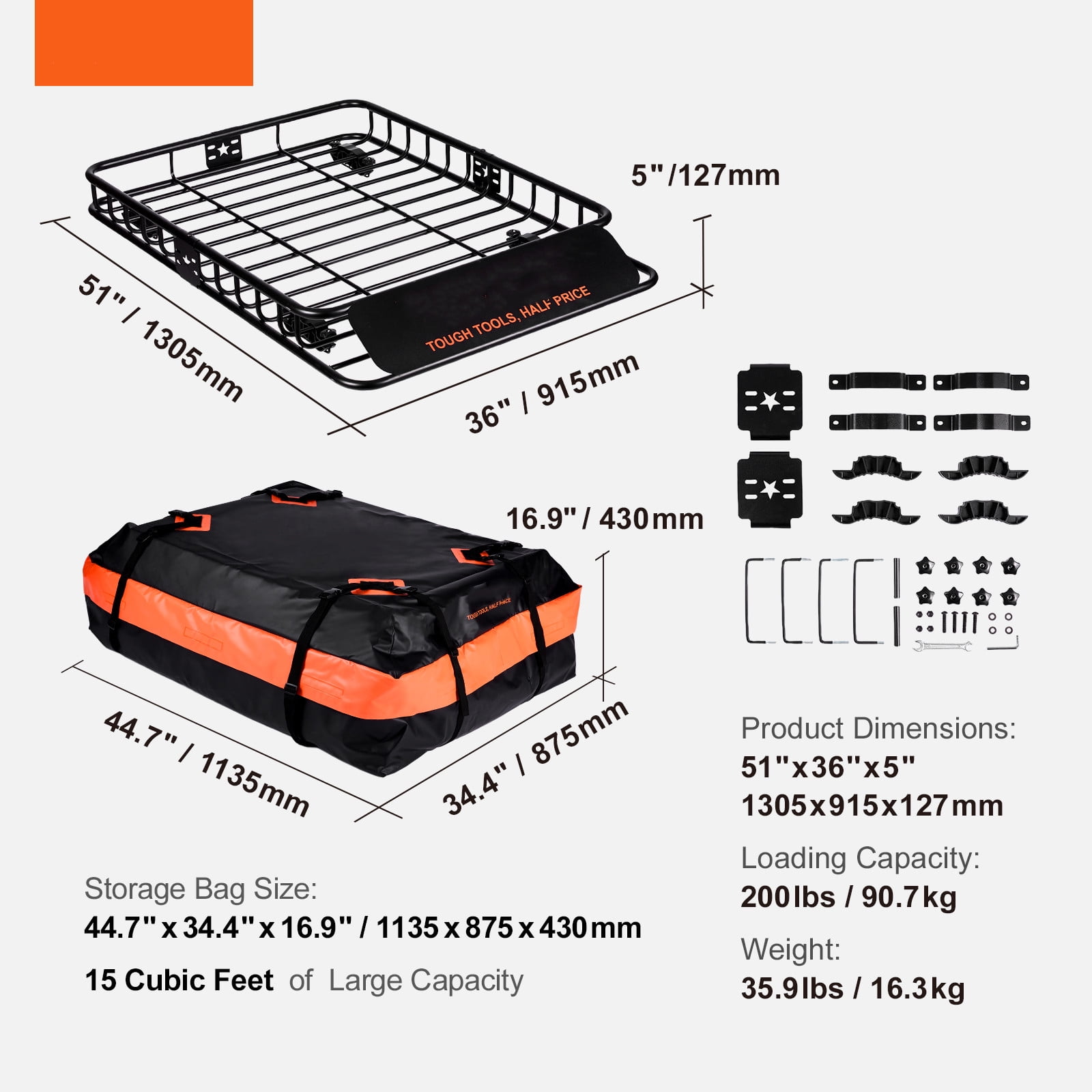 Bentism Heavy Duty Roof Rack Cargo Basket 200 lbs, Q195 Steel