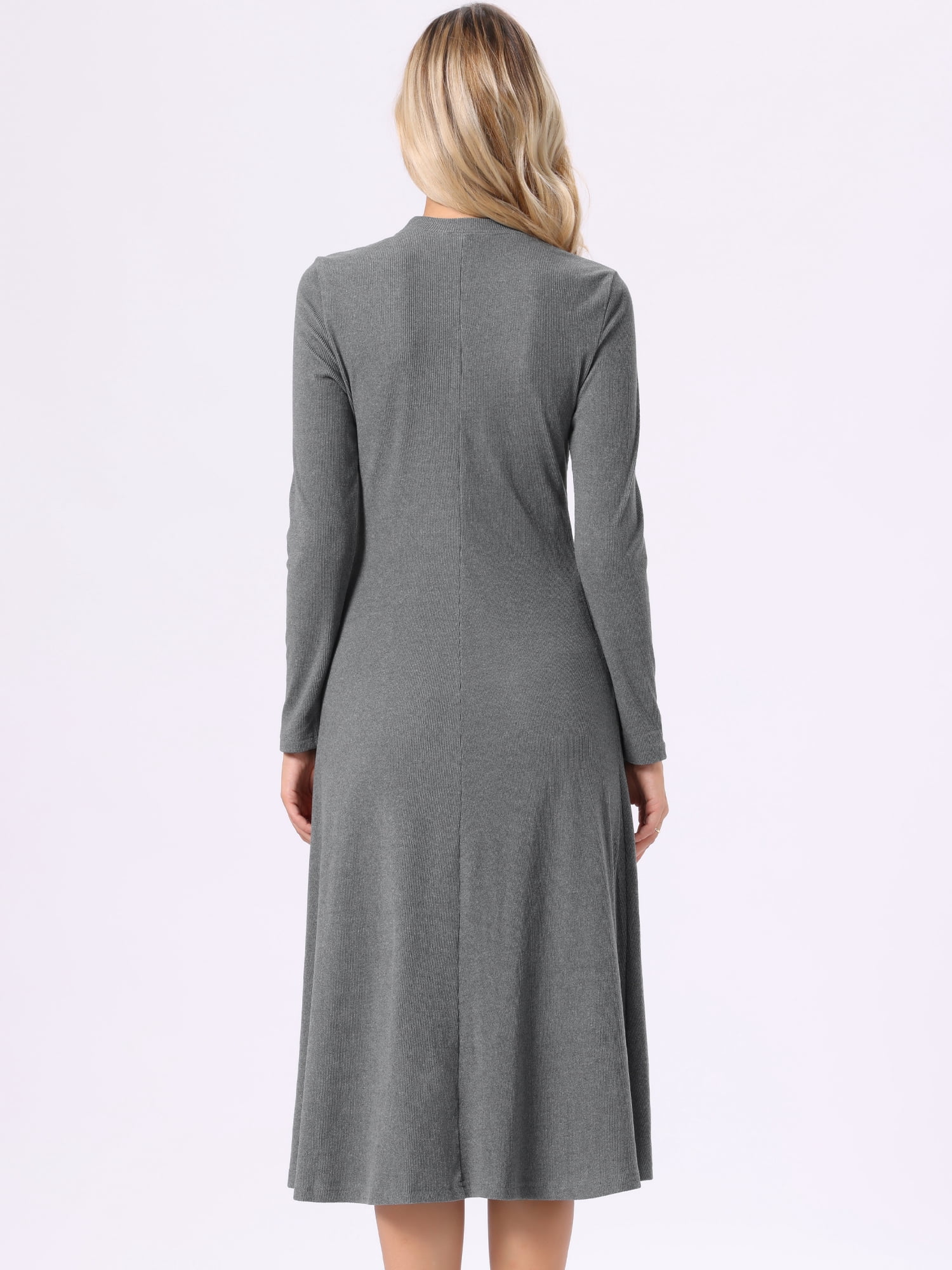 DARING DIVA Women's Ribbed Knit Long Sleeve Crew Neck with Pockets Dress XS Gray