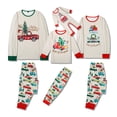 thumbnail image 4 of Conjunto de pijama navideño familiar para mujer, de color blanco lechoso, con cuello redondo, manga larga y cintura elástica con estampado de bloques de color, 4 of 7