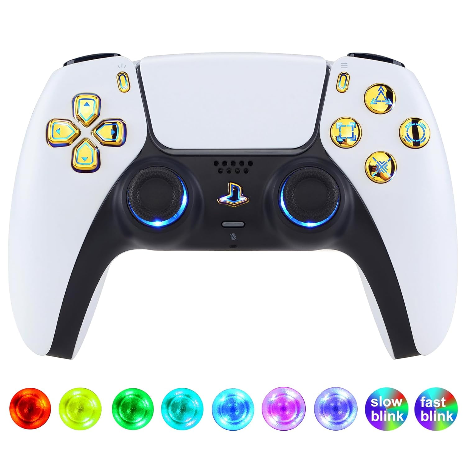 eXtremeRate Colorful Dpad Thumbsticks Chrome Gold Buttons DTF V3 LED Kit for ps5 Controller BDM-030/040