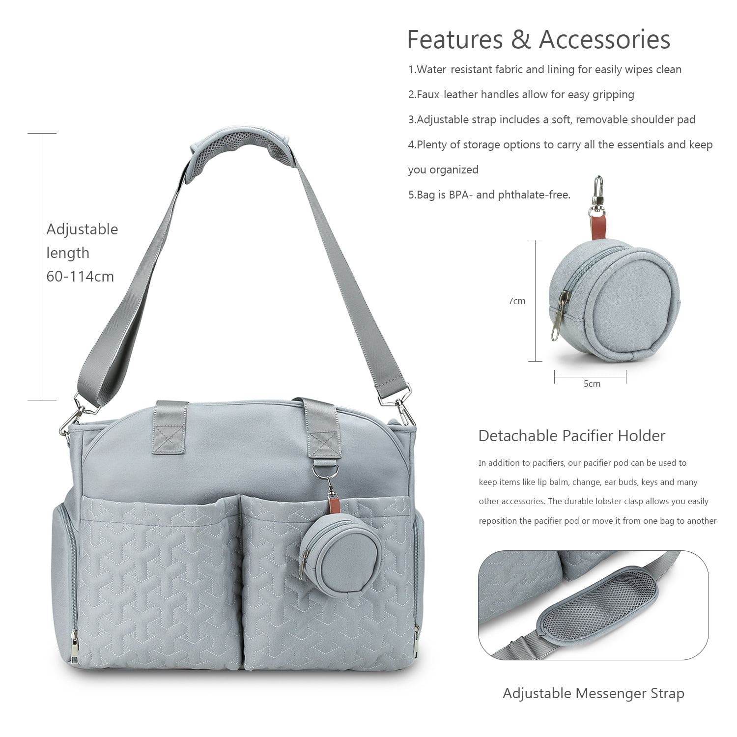 SPEKSEE Diaper Bag Tote with Pacifier Holder Case for Mom and Dad, Multi-Function Travel Diaper Bag with Adjustable Shoulder Strap and Insulated Pockets