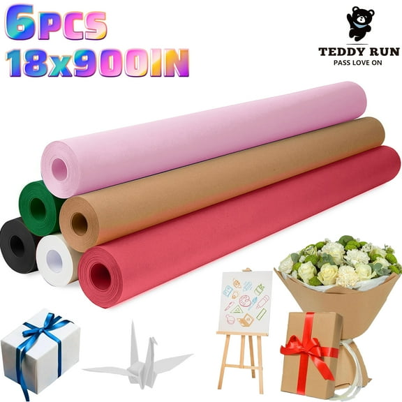6 Rolls Multi-Color Kraft Paper Rolls, Colored Kraft Paper for Packing, Crafts, DIY Projects, Gift Wrapping, Bulletin Board Paper - Non-Toxic, Safe for Kids