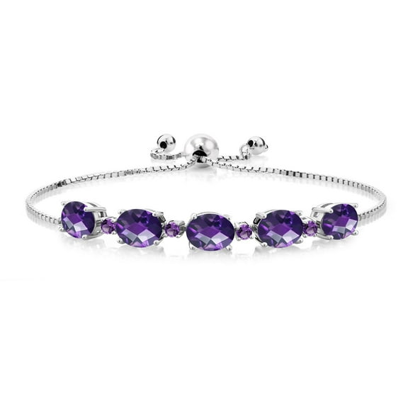 Gem Stone King Purple Amethyst Tennis Bracelet for Women in 925 Sterling Silver | 6.24 Cttw, Gemstone Birthstone, Oval Checkerboard 8X6MM