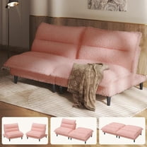 HOMSHADE Futon Sofa Bed, 4 in 1 Convertible Sofa with Adjustable Backrest, 71" Teddy Plush Fabric Loveseat Sleeper Couch for Living Room, Apartment, Office, Pink