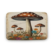 Boho Style Mushroom Print Bath Rug, Coral Velvet, 16"x24",Machine Washable Bath Mats for Bathroom Floor, Tub and Shower, Home Decor Accessories
