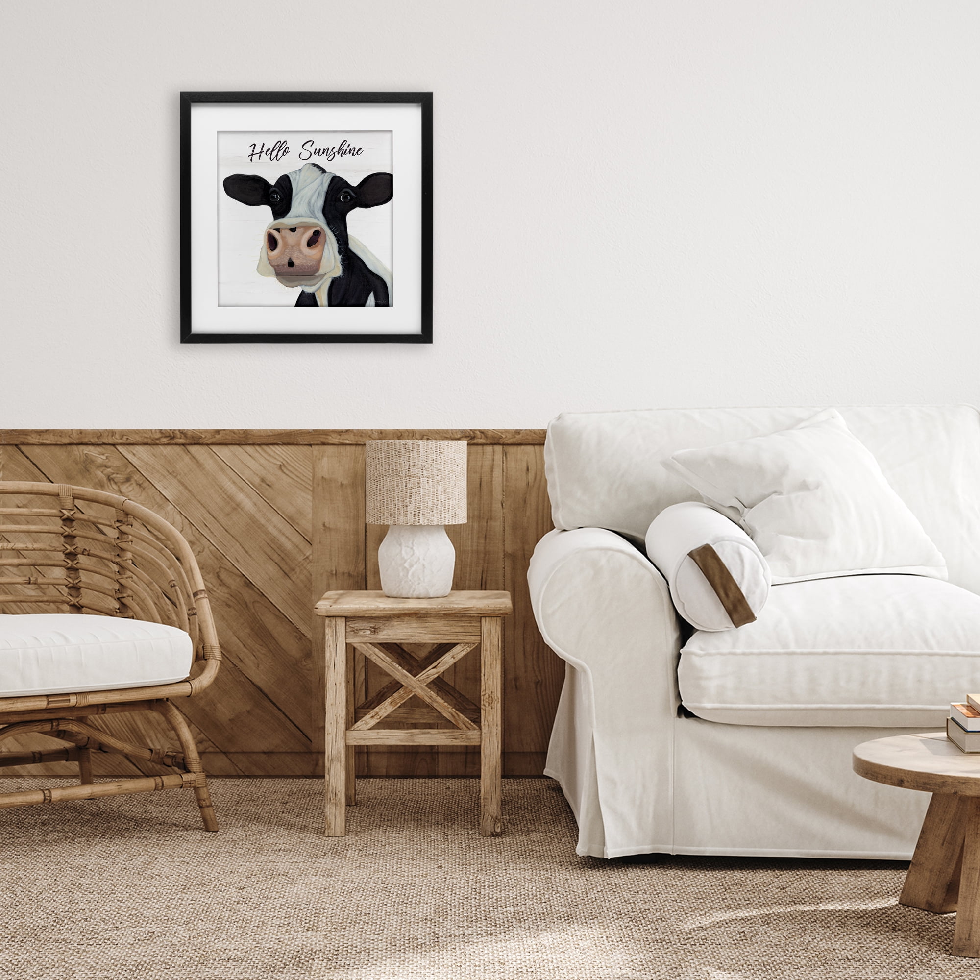 Stupell Industries Hello Sunshine Country Cow Black Framed Print Under Glass, design by Ashley Justice